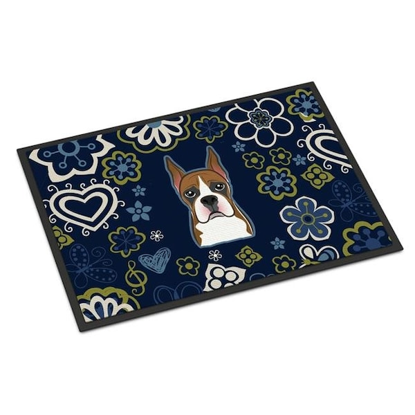 Carolines Treasures BB5074MAT 18 x 27 in. Blue Flowers Boxer Indoor or Outdoor Mat BB5074MAT - main